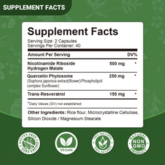 4-in-1 NAD+ Booster Supplement with Nicotinamide Riboside, Resveratrol, Quercetin & NMN – Cellular Energy & Anti-Aging Support – 80 High-Purity Capsules