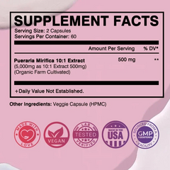 Pueraria Mirifica Breast Enhancement Supplement – Natural Estrogen Booster for Fuller, Firmer, Rounder Breasts – Hormonal Balance & Anti-Aging Support for Women