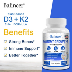 4-in-1 Calcium Supplement with Vitamin D3 & K2 for Bone Strength, Growth & Heart Health – Bone Density Support for Adults & Teens