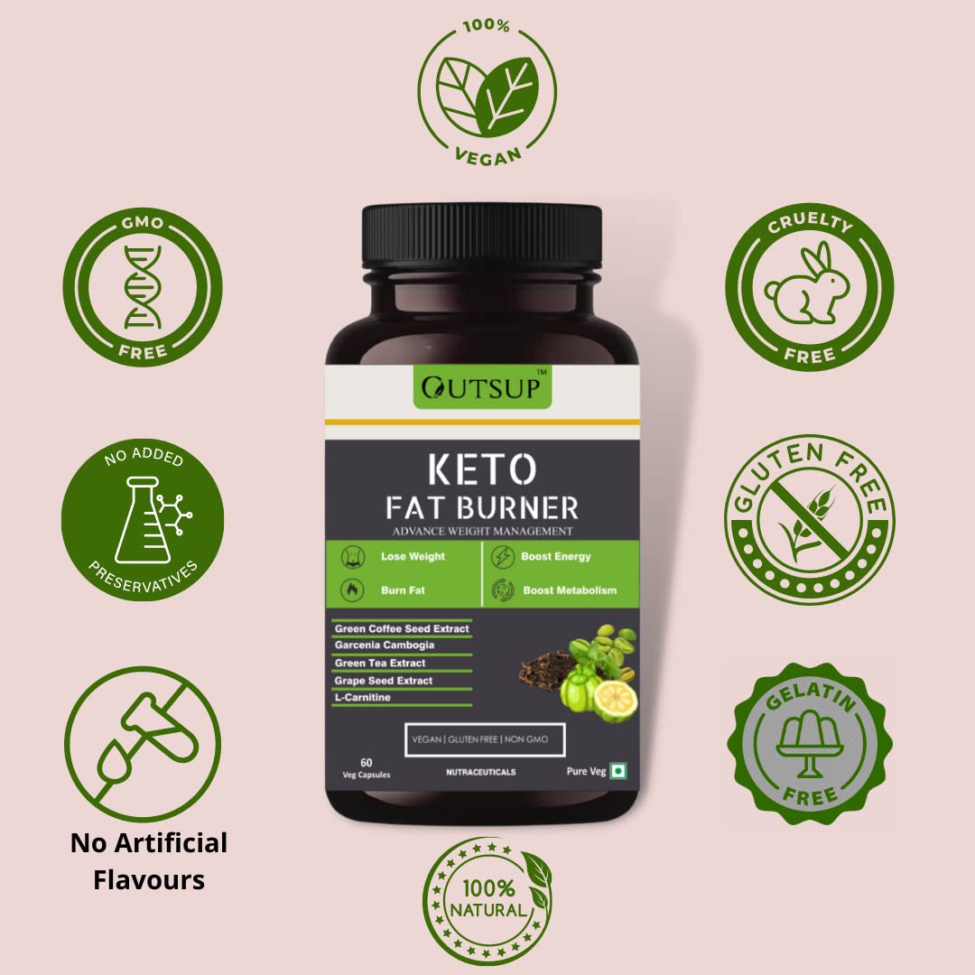 Outsup Keto Fat Burner 60 Caps 1000MG, Weight Loss Supplement for Women & Men With Garcinia Cambogia
