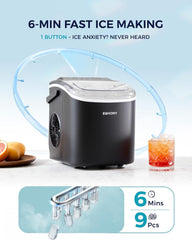 EUHOMY Countertop Ice Maker Machine with Handle, 26lbs in 24Hrs, 9 Ice Cubes Ready in 6 Mins, Auto-Cleaning Portable Ice Maker with Basket and Scoop
