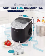 EUHOMY Countertop Ice Maker Machine with Handle, 26lbs in 24Hrs, 9 Ice Cubes Ready in 6 Mins, Auto-Cleaning Portable Ice Maker with Basket and Scoop