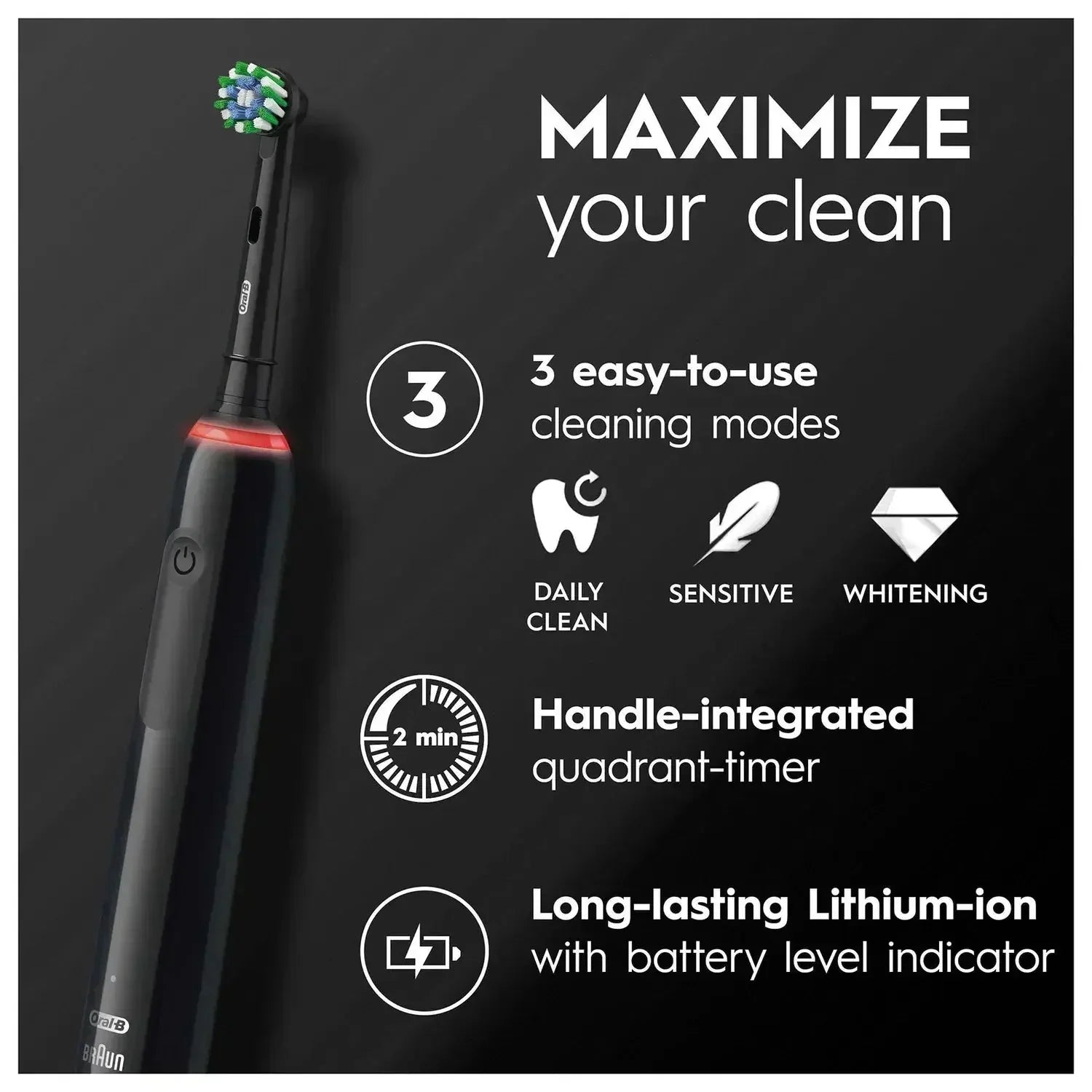 Oral B Pro 3500 Cross Action Black Electric Toothbrush Freedomize.